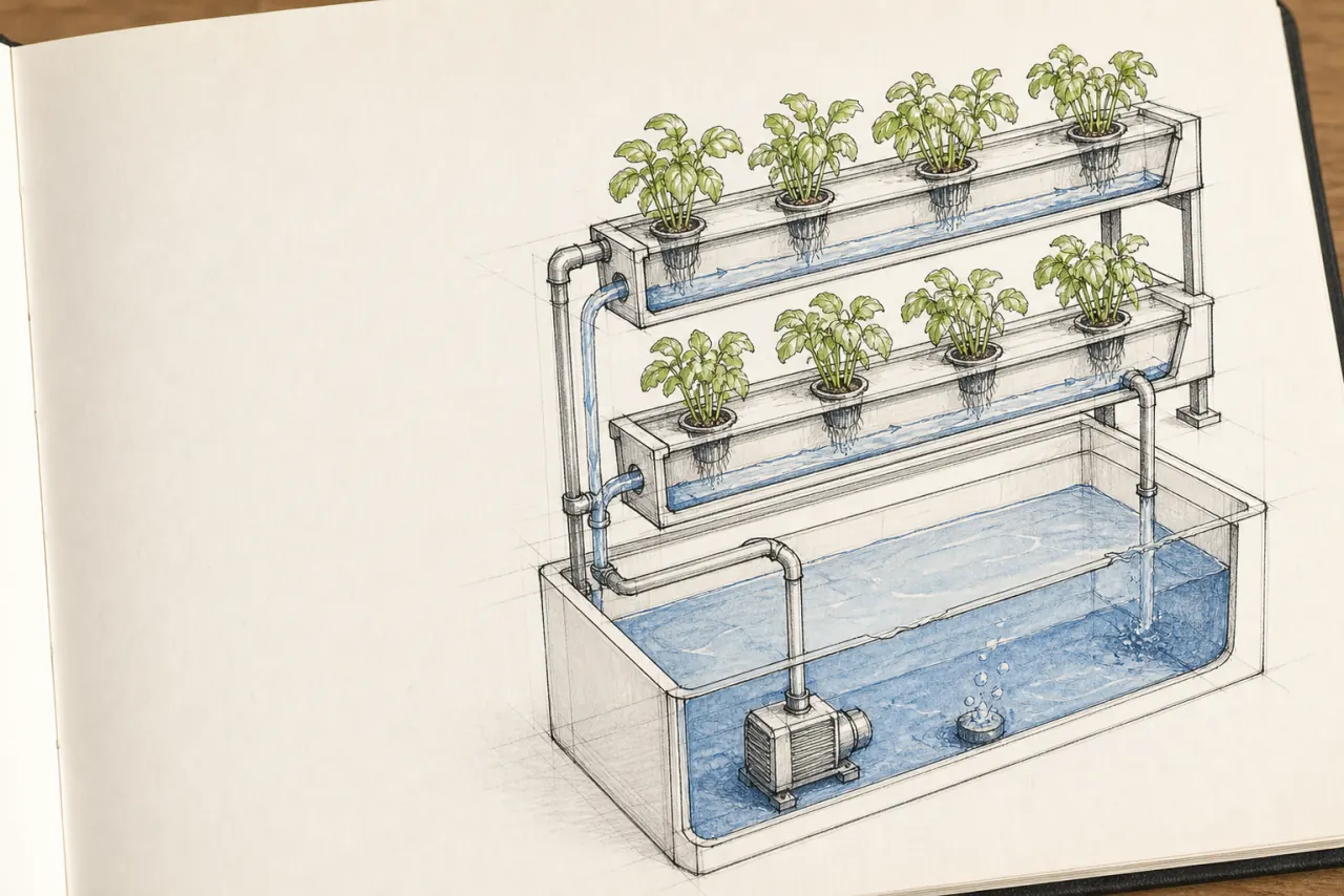 Dessin architectural d’un circuit hydroponique recirculant