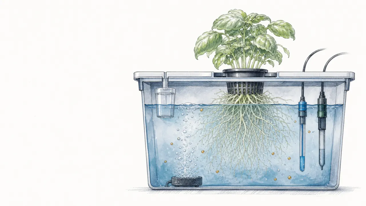 Coupe dessinée d’un réservoir, des racines et des sondes de mesure